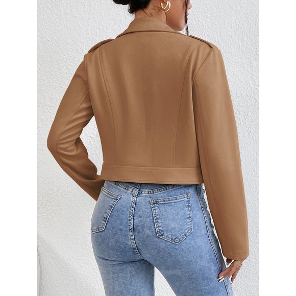 Lapel collar Zip Up vegan Moto Jacket beige cream - Picture 7 of 11